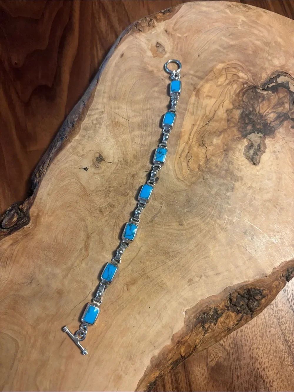 Sterling Silver and Block Turquoise Link Bracelet